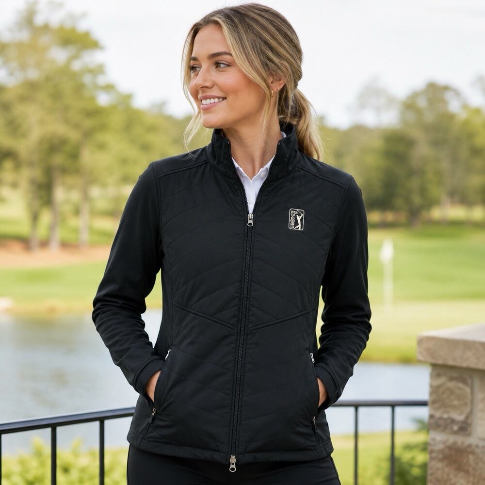 Zero Restriction Jillian Jacket Women’s M Black PGA Tour Logo Full Zip NWT Golf